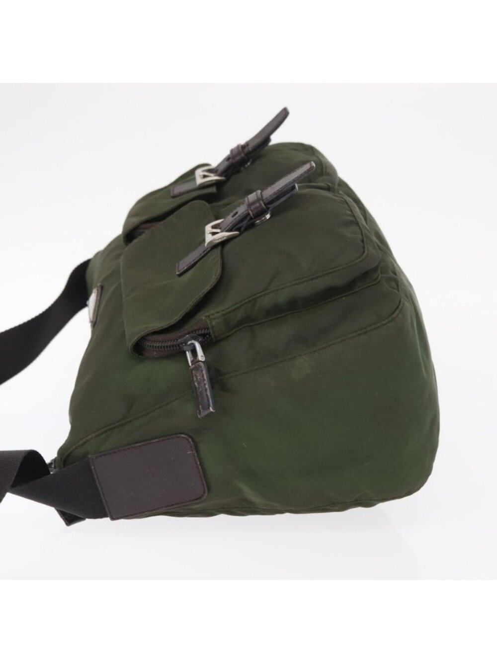 Authentic PRADA Shoulder Bag Nylon Khaki Silver - Picture 12 of 16